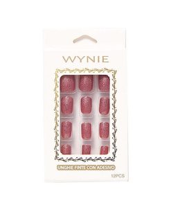 WYNIE U As Postizas | 12 U As Postizas Manicura Colores Purpurina Forma Semi Cuadrada Rojo