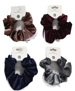 WYNIE Scrunchies | Scrunchy Para El Pelo Con Cremallera Tela Terciopelo Gris