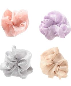 WYNIE Scrunchies | Scrunchy Grande Colores Pasteles Tela Raso Gris