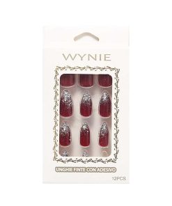 WYNIE U As Postizas | 12 U As Postizas Manicura Glitter Forma Almendrada Negro