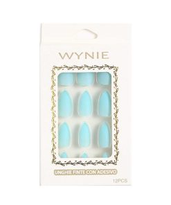 WYNIE U As Postizas | 12 U As Postizas Manicura Lisa Mate Colores Forma Almendrada Azul Claro