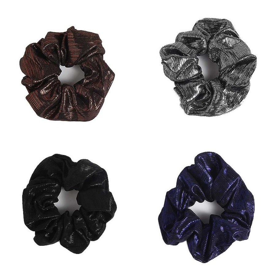 WYNIE Scrunchies | Scrunchy Tela Metalizada Colores Oscuros Gris